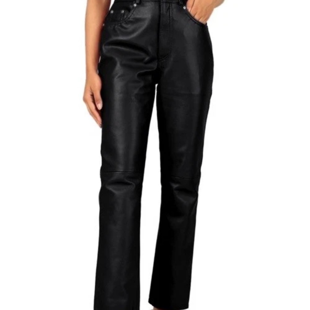 Laverapelle Straight Cut Leather Women’s  Pants Black Size 34
